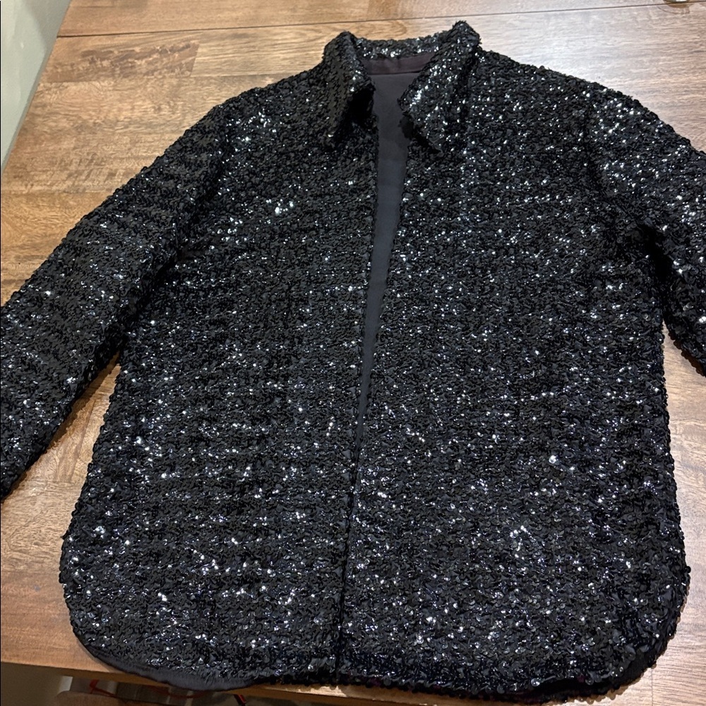 Beverly Paige Black Sequin Jacket Shacket. Large. Vintage. Lined. Elegant